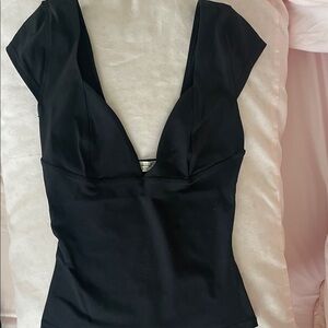 Free People Black Deep V Tank Top